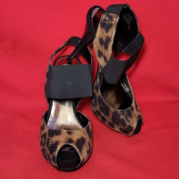 Simply Vera Strappy Leopard Print Stiletto Peep Toe Heel Shoes 8M - Picture 6 of 12